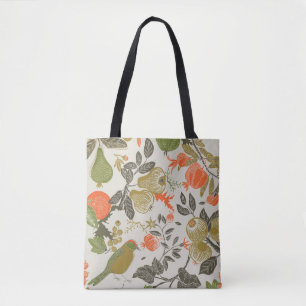 Tote Bag jardin de fruits avec oiseau. motif transparent