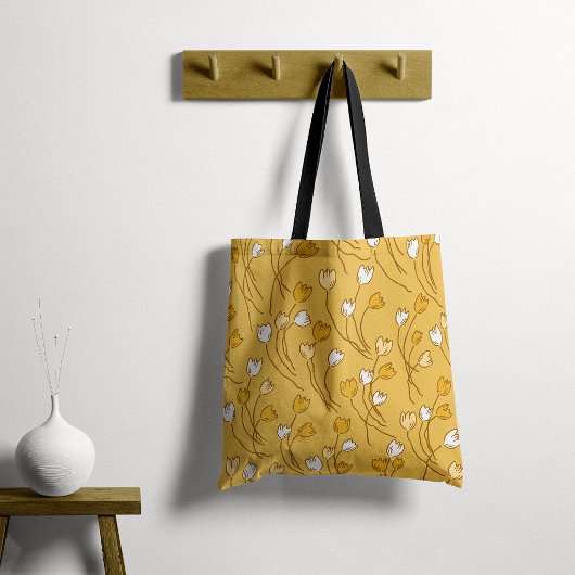 Tote Bag Jardin de Tulipes Jaune Moutarde