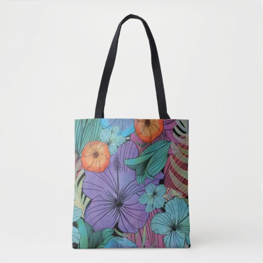 Tote Bag Jardin des hibiscus pourpre aux fleurs tropicales (Devant)