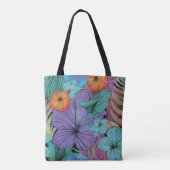 Tote Bag Jardin des hibiscus pourpre aux fleurs tropicales (Dos)