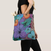 Tote Bag Jardin des hibiscus pourpre aux fleurs tropicales (De près)
