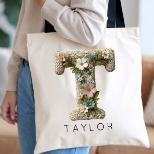 Tote Bag Jardin Fantaisiste Monogramme Maman Grand-mère Tan