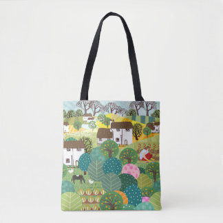 Tote Bag Jardin, ferme, nature et campagne. illu vintage