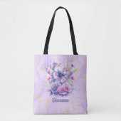 Tote Bag Jardin fleuri de papillon violet  (Devant)
