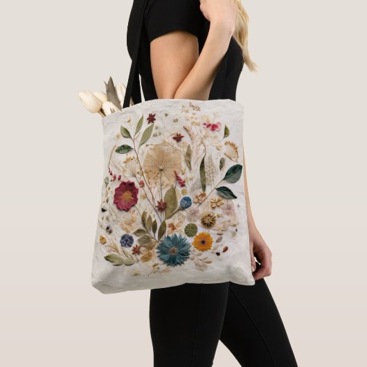 Tote Bag Jardin Whimsical Pressé Fleurs Bohème (De près)