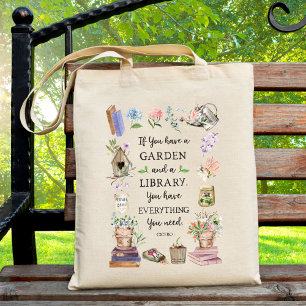 Tote Bag Jardinage et bibliothèque Citation Jardin Floral