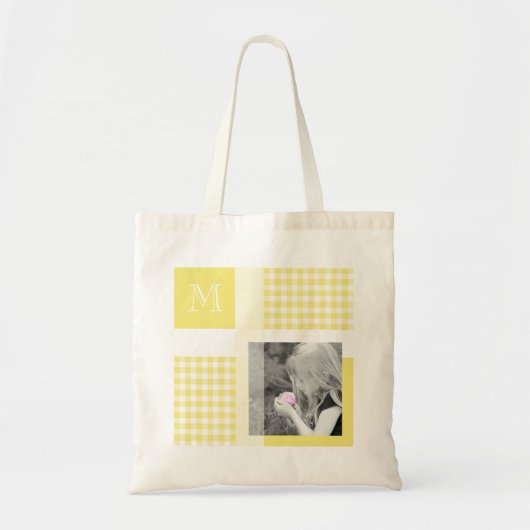 Tote Bag Jaune Ajoutez Votre Photo En vichy Monogramme Mode (Devant)
