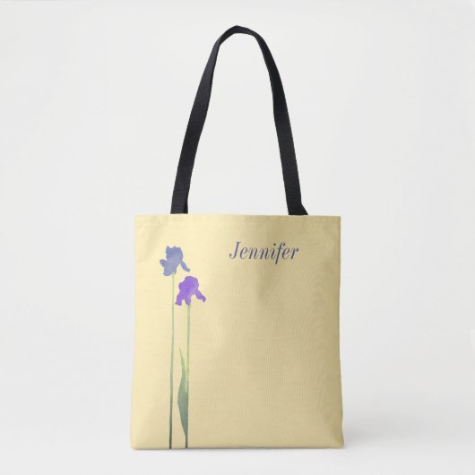 Tote Bag Jaune Beurre avec Iris Violet et Bleu (Devant)