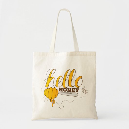 Tote Bag Jaune doré et Brown Hello Honey (Devant)