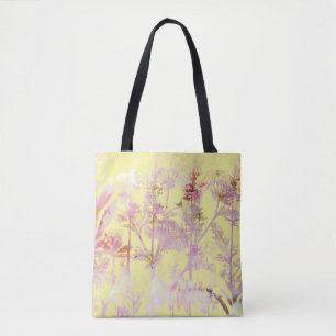 Tote Bag Jaune doux aux fleurs roses