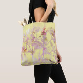Tote Bag Jaune doux aux fleurs roses (De près)
