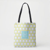 Tote Bag Jaune et Aqua Motif géométrique et Monogramme (Devant)