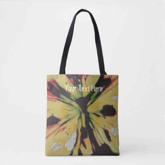 Tote Bag Jaune noir et rouge moderne abstrait floral (Devant)