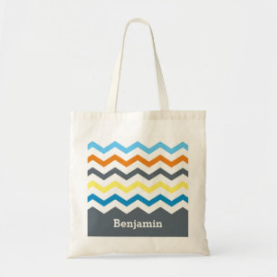 Tote Bag Jaune orange bleu gris personnalisé de Chevron