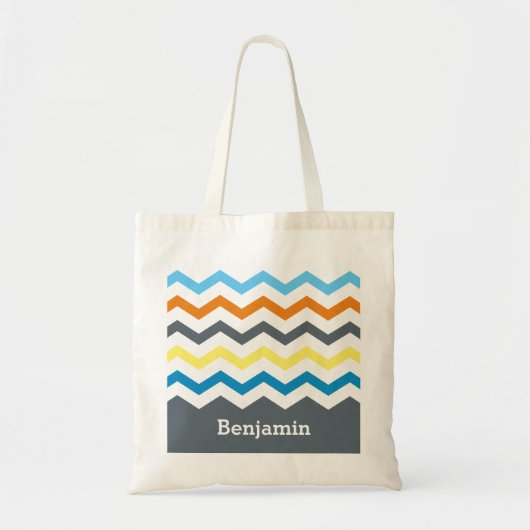Tote Bag Jaune orange bleu gris personnalisé de Chevron (Devant)