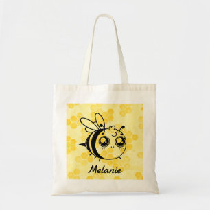 Tote Bag Jaune Pastel Personnalisé Abeille Mignonne en Nid 