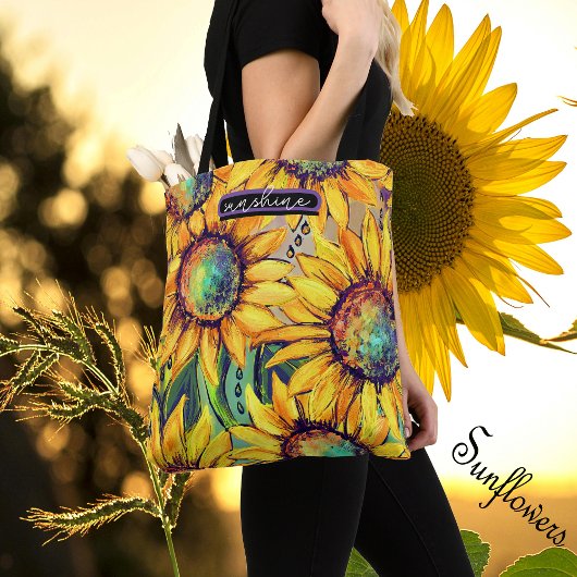 Tote Bag Jaune Tournesol Bleu 