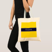 Tote Bag Jaune uni, bleu marine Nom du ruban Monogramme (Devant (produit))