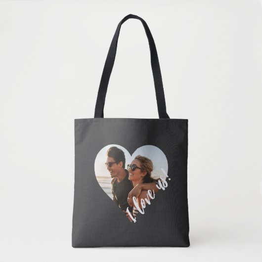 Tote Bag Je nous aime Script Heart Photo Black (Devant)