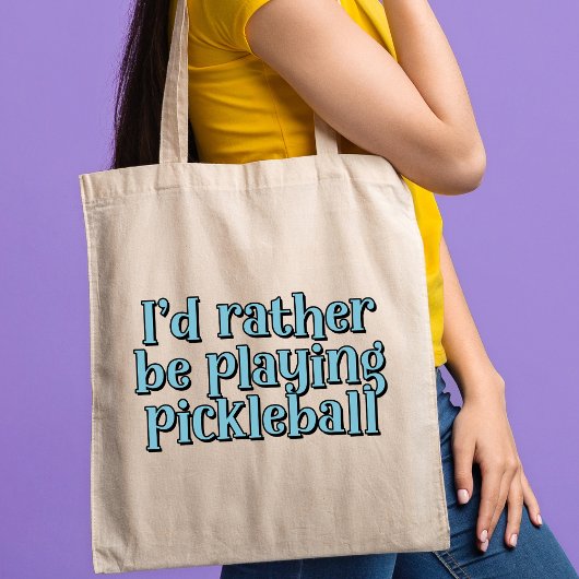 Tote Bag Je préfère jouer au pickleball Blue Retro Text