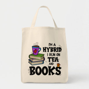 Tote Bag Je suis un hybride je cours sur le thé et les livr