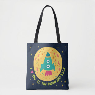 Tote Bag Je t'aime à la lune et au Rocketship arrière