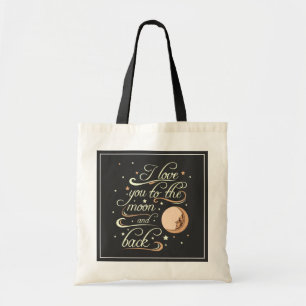 Tote Bag Je t'aime au noir de lune et de dos
