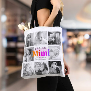 Tote Bag Je t'aime Mimi Collage photo 8 Moderne Coloré Gras