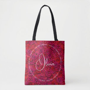 Tote Bag Je T'Aime Nom Personnalisé Roses Rouges Amour