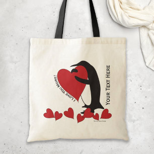 Tote Bag Je T'Aime Plus ! Coeur rouge et pingouin