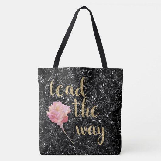 Tote Bag Je vais suivre Black Silver Rose Fourre-tout (Devant)