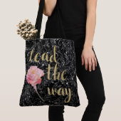 Tote Bag Je vais suivre Black Silver Rose Fourre-tout (De près)