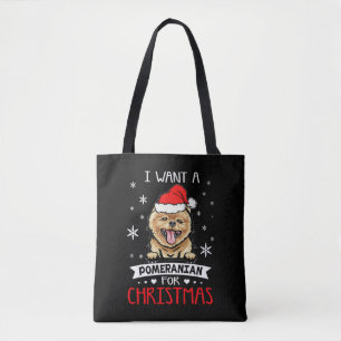 Tote Bag Je Veux Pour Noël Est Un Chien Poméranien Santa Ha