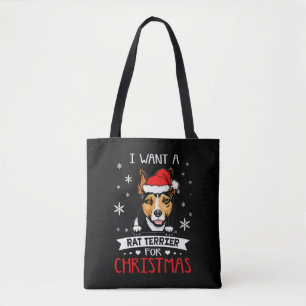 Tote Bag Je Veux Pour Noël Est Un Rat Terrier Santa Hat