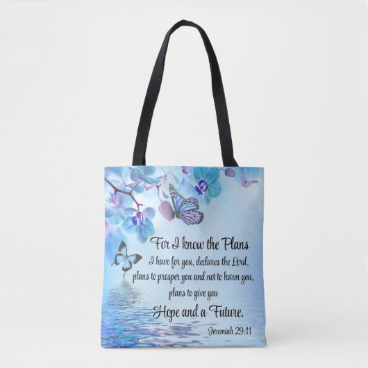 Tote Bag Jeremiah 29:11 Tropical Orchids Butterfly Bible (Devant)