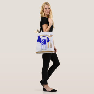 Tote Bag Jersey de baseball bleu et blanc personnalisé