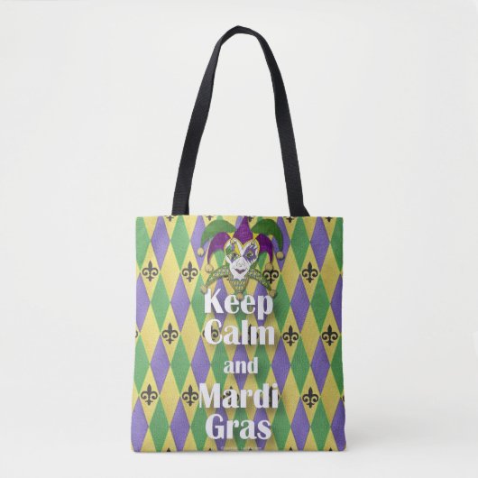 Tote Bag Jester Mask Keep Calm and Mardi Gras (Devant)