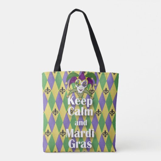 Tote Bag Jester Mask Keep Calm and Mardi Gras (Dos)