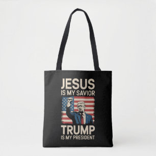 Tote Bag Jésus est mon sauveur Trump est mon président 47 É