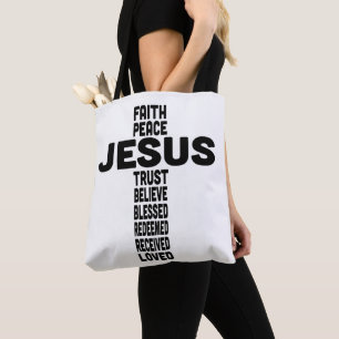 Tote Bag Jésus foi paix croire Christian Noir