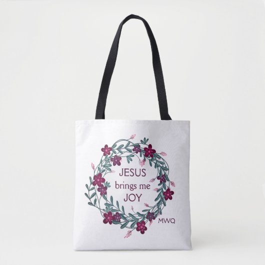 Tote Bag JÉSUS M'APPORTE JOIE AU Monogramme Floral (Devant)