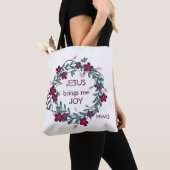 Tote Bag JÉSUS M'APPORTE JOIE AU Monogramme Floral (De près)