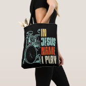 Tote Bag Jesus Name I Play Drums God Drumming Music Christi (De près)