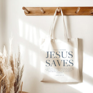 Tote Bag Jésus sauve   Christian Esthétique Unisex bleu pâl