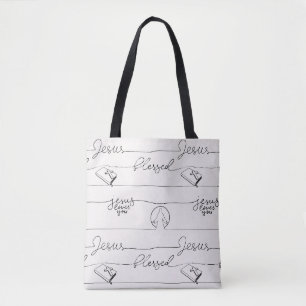 Tote Bag Jésus T'Aime, Béni, Pris Mains