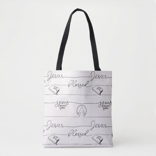 Tote Bag Jésus T'Aime, Béni, Pris Mains (Devant)