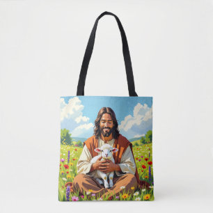 Tote Bag Jésus tenant un agneau Religieux chrétien