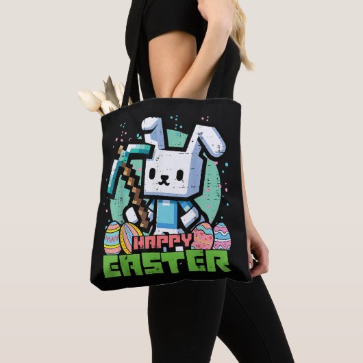 Tote Bag Jeu de pixels de lapin de Pâques heureux  (De près)