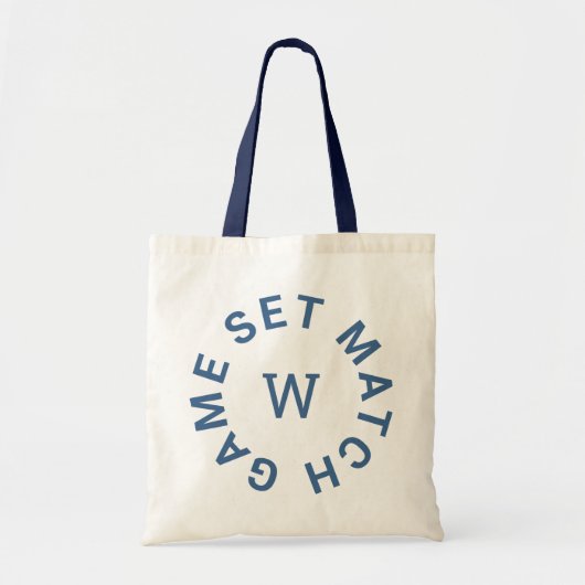 Tote Bag Jeu Set Match Monogramme Initial Bleu Tennis (Devant)