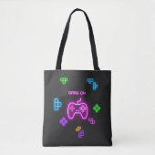 Tote Bag Jeu sur neon rose, vert, vidéo gamer (Devant)